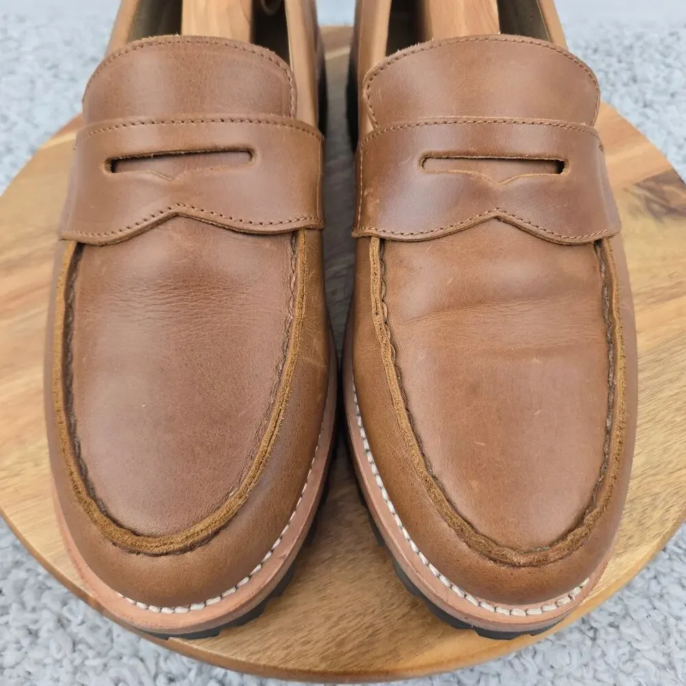 Rhodes Footwear Mens 10.5 Ashby Brown Leather Casual Daily Lug Sole Penny Loafer